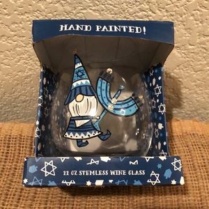 Hand Painted Hanukkah Stemless Wine Glass